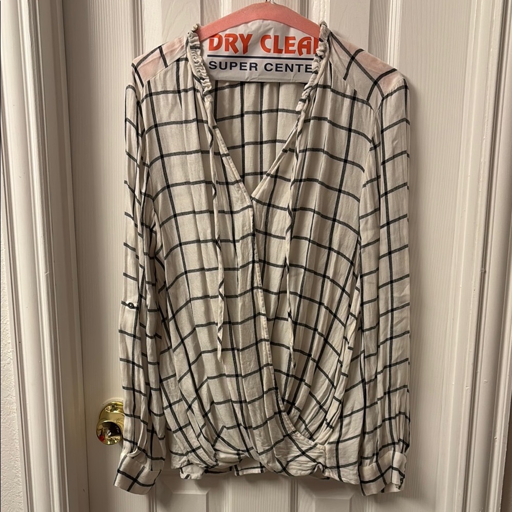 Women's Black and White Checkered Blouse